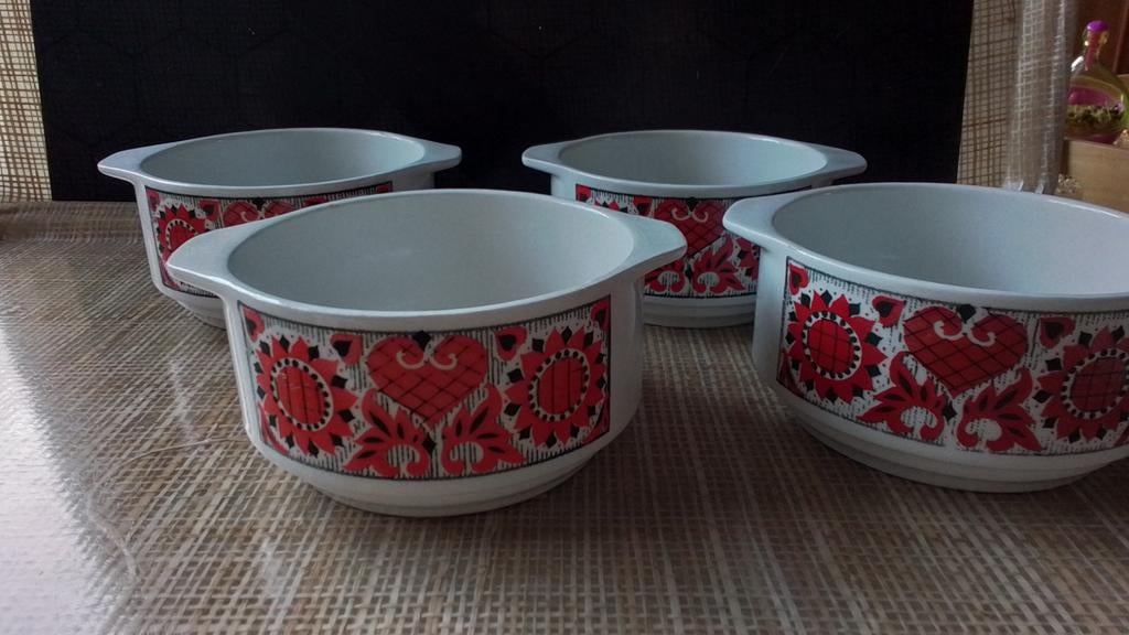 Vintage brocante soepkommen rood 4x, Ophalen of Verzenden