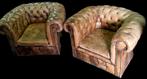 2 oude Chesterfield club fauteuils handgepatineerd + BEZORGD