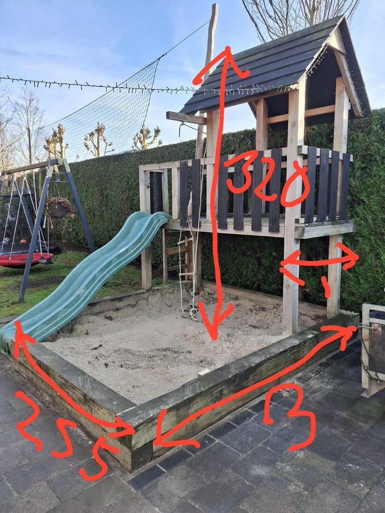 Zelfgebouwd speelhuisje met zandbak en glijbaan, Kinderen en Baby's, Speelgoed | Buiten | Speelhuisjes, Ophalen, Hout