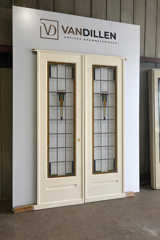 Antieke art deco ensuite schuifdeuren glas in lood