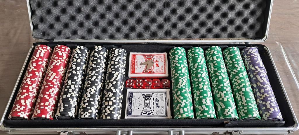 Cashgame pokerset / pokerkoffer met waarde en kaarten opdruk, Ophalen of Verzenden, Gebruikt