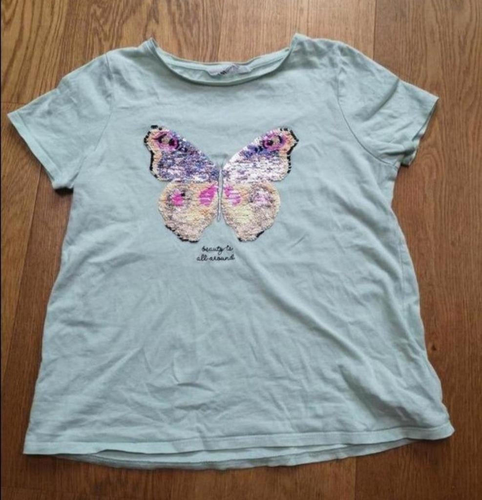 Shirt met strijkkralen, twee kanten maat 134-140, Kinderen en Baby's, Kinderkleding | Maat 134, Ophalen of Verzenden, Zo goed als nieuw