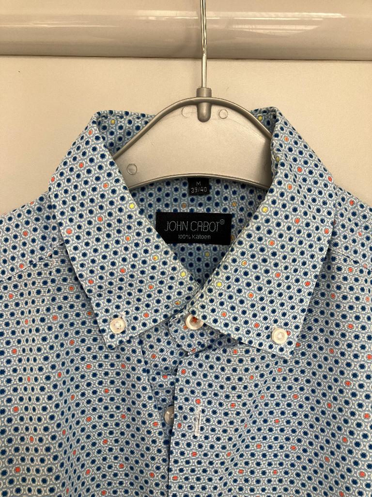 Overhemd Blauw bewerkt maat M – 39/40, Blauw, John Cabot, Gedragen, Halswijdte 39/40 (M)