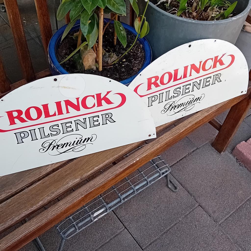2 metalen platen van Rolinck bier 53 x27 cm, Verzamelen, Biermerken, Ophalen of Verzenden, Gebruikt, Reclamebord, Plaat of Schild