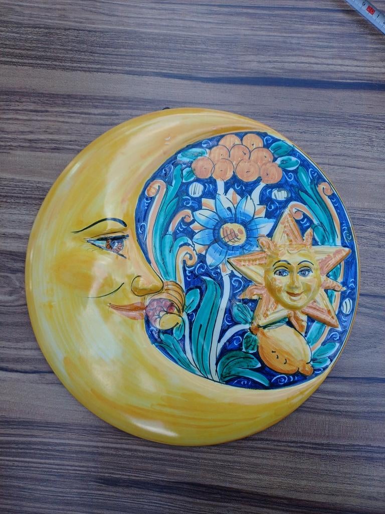 Siciliaans keramieken wandbord zon en maan - Caltagirone, Ophalen of Verzenden