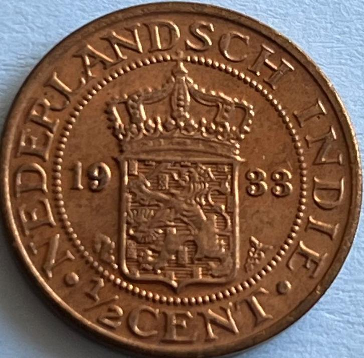 Nederlands-Indie halve cent 1933 topkwaliteit!, Postzegels en Munten, Munten | Nederland, Losse munt, Overige waardes, Koningin Wilhelmina