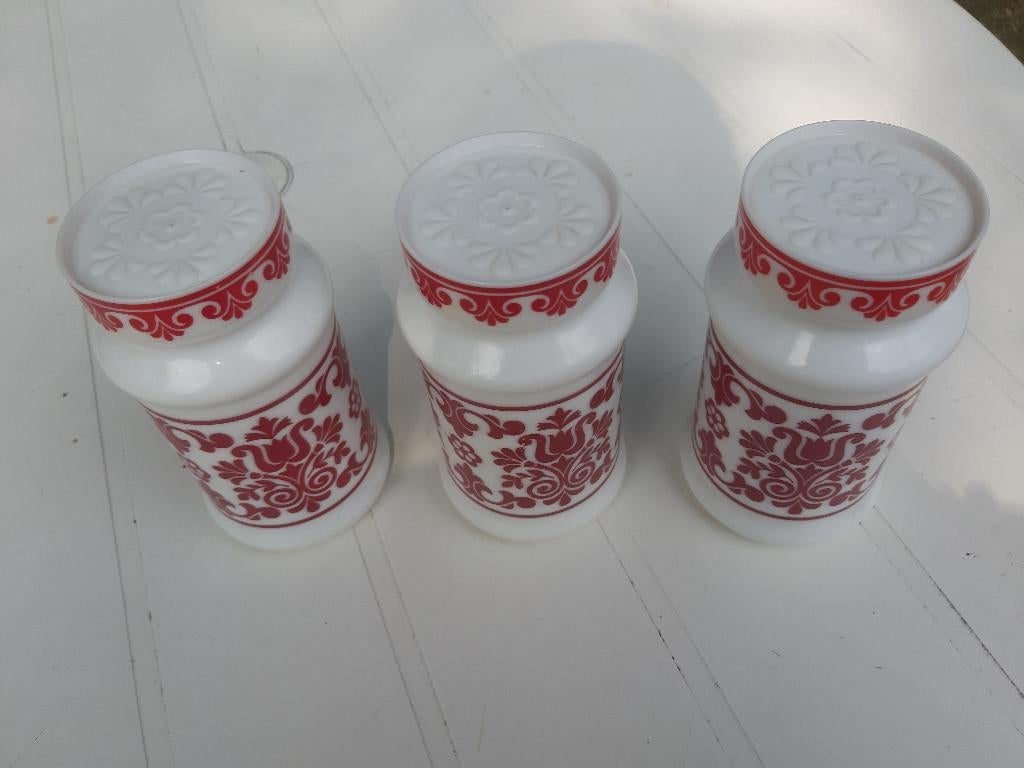 3 wit/rode sierpotten - voorraadpotten, Ophalen, Zo goed als nieuw, Meerkleurig