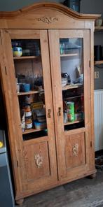 Grenen Vitrine kast in goede nette staat, Huis en Inrichting, Kasten | Vitrinekasten, Ophalen, 50 tot 100 cm, Zo goed als nieuw