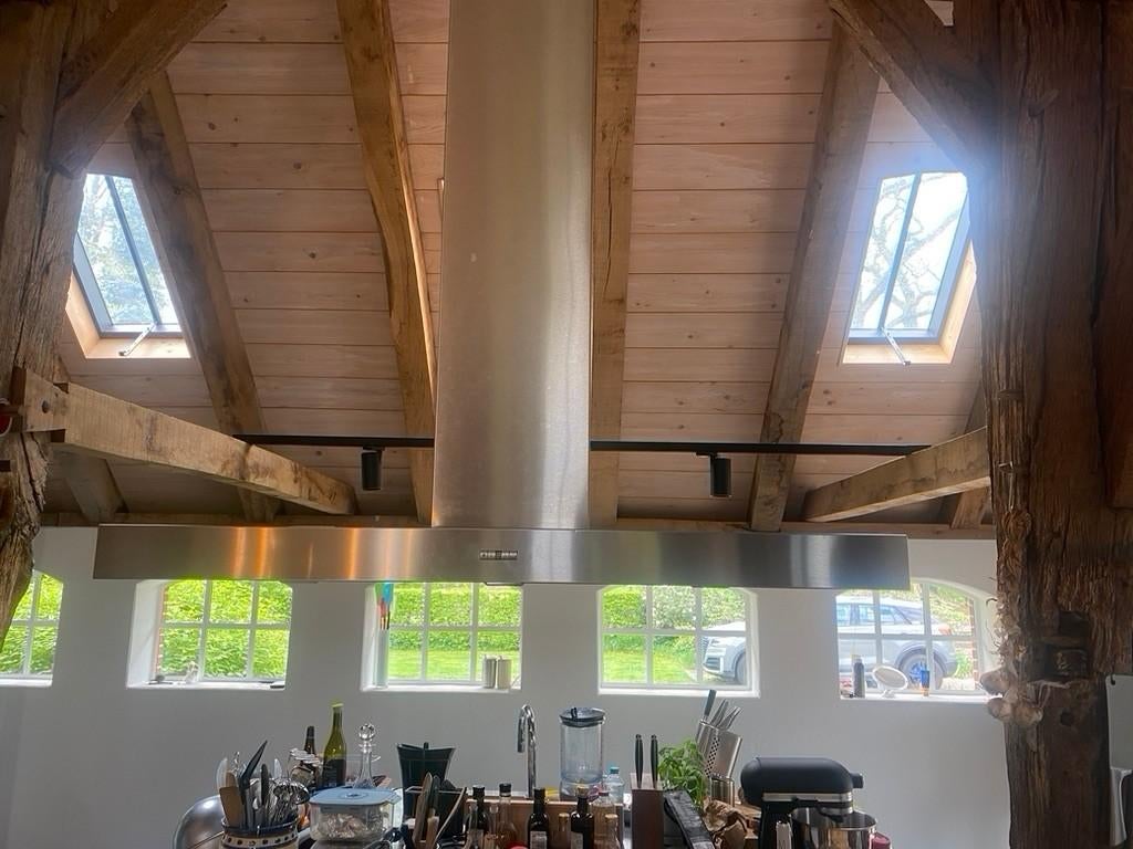 RVS afzuigkap, Witgoed en Apparatuur, Afzuigkappen, Gebruikt, Vrijstaand, Eilandschouwkap, 400 tot 600 m³ per uur, Motor, Ophalen