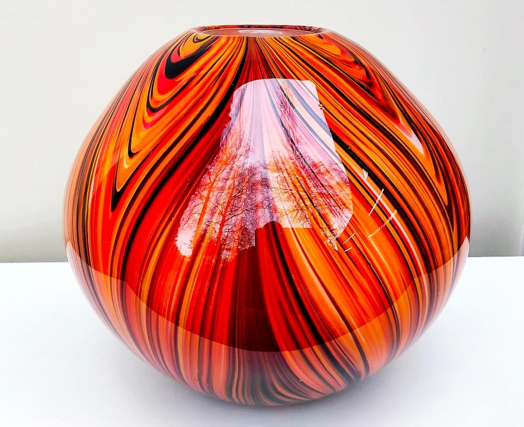 Czech Glaskunst Glazen Design Vaas - Oranje Zwart, Oranje, Ophalen of Verzenden, Minder dan 50 cm, Glas