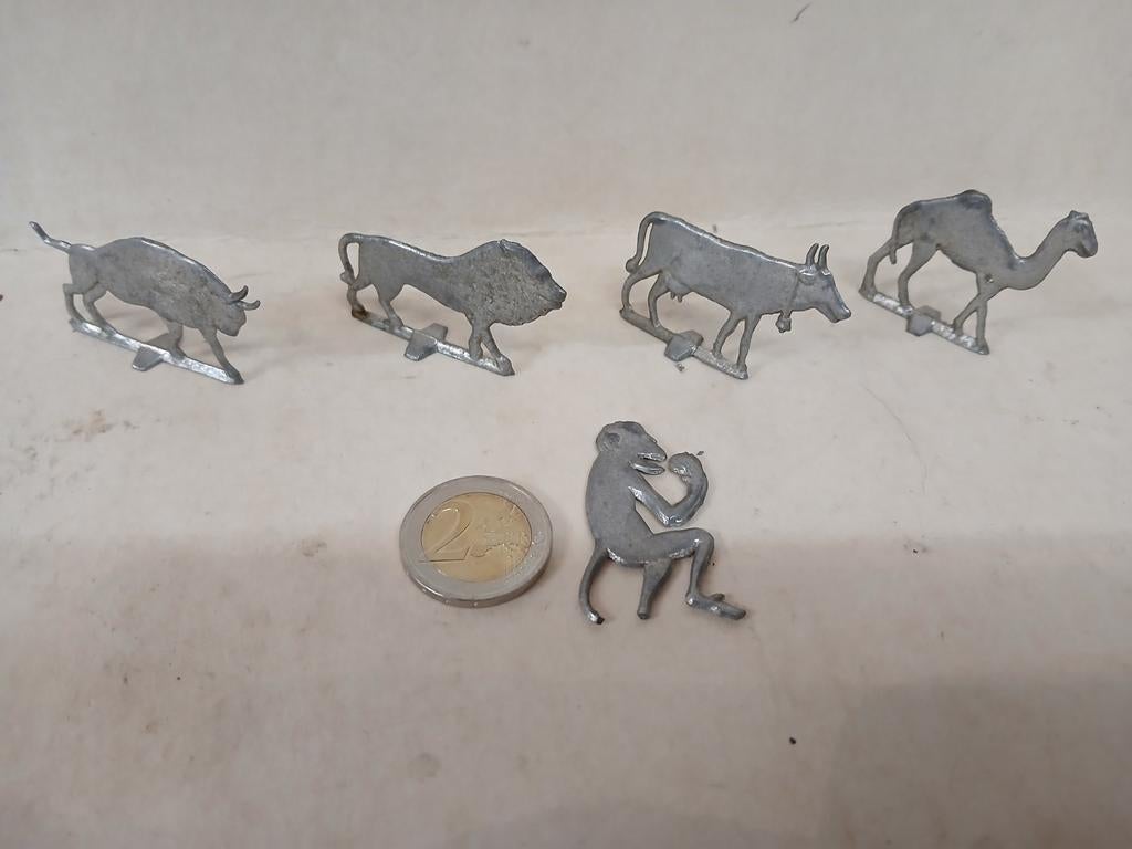 5 tinnen dieren figuurtjes., Verzamelen, Beelden en Beeldjes, Ophalen of Verzenden