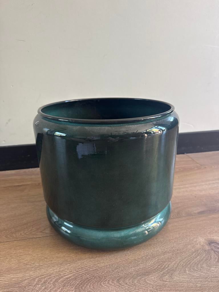 Groene plantenpot Intratuin - H27cm D28cm, Tuin en Terras, Bloempotten, Overige materialen, Gebruikt, Rond, Binnen