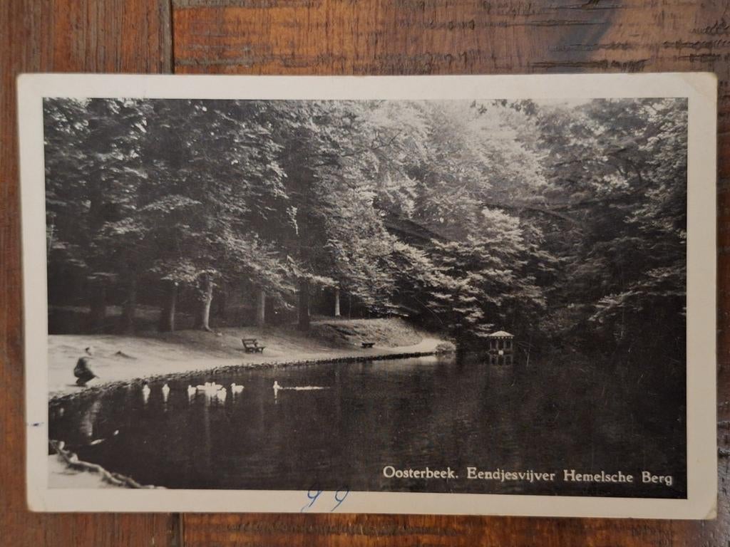 Fotokaart Oosterbeek - Eendjesvijver, Hemelsche Berg - 1957, Ophalen of Verzenden, 1940 tot 1960, Gelopen, Gelderland