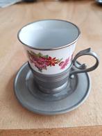 Antiek Tinnen Kop en Schotel met Porseleinen Bekertje, Antiek en Kunst, Ophalen of Verzenden