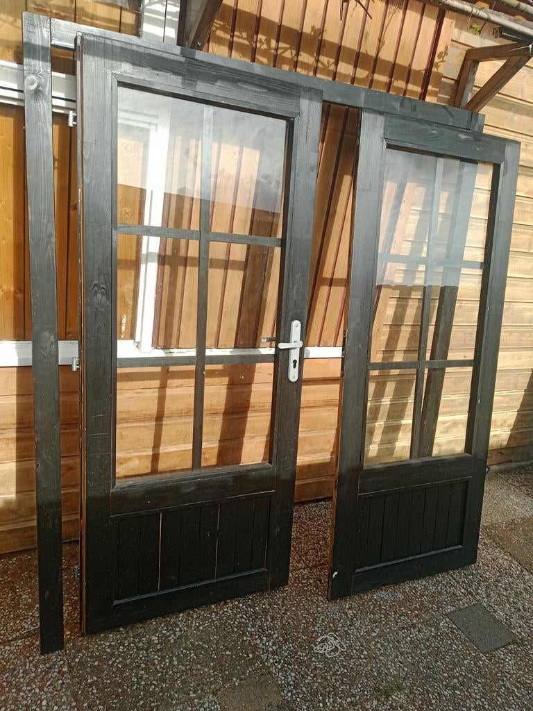 Openslaande schuurdeuren met enkel raam en kozijn, Doe-het-zelf en Verbouw, Deuren en Horren, Ophalen, Gebruikt, 80 tot 100 cm