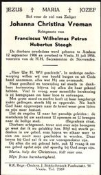 Vreman Johanna Christina Arnhem 1906-1956 Venlo, Ophalen of Verzenden