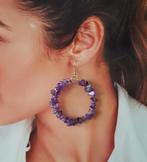 Natuursteen Oorbellen Hoops Onyx - Amethist -Bamboekoraal, Overige materialen, Hangers, Overige kleuren, Verzenden