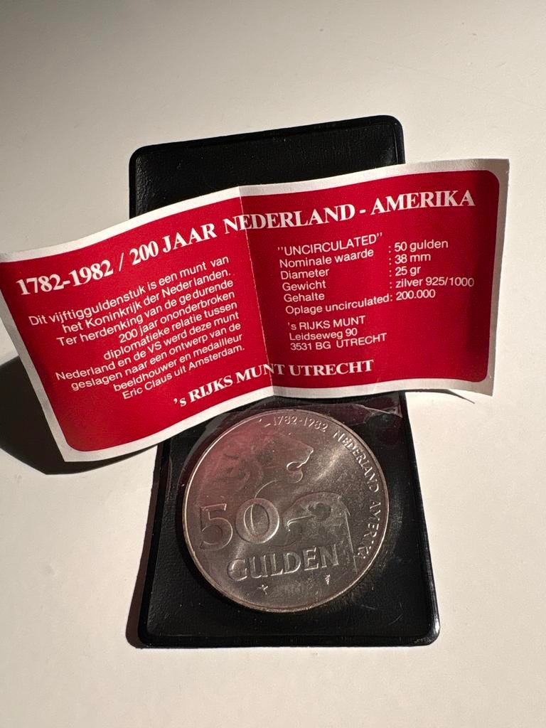 50 gulden munt 1982 Nederland - Amerika zilver, Postzegels en Munten, Munten | Nederland, Koningin Beatrix, Zilver, Ophalen of Verzenden