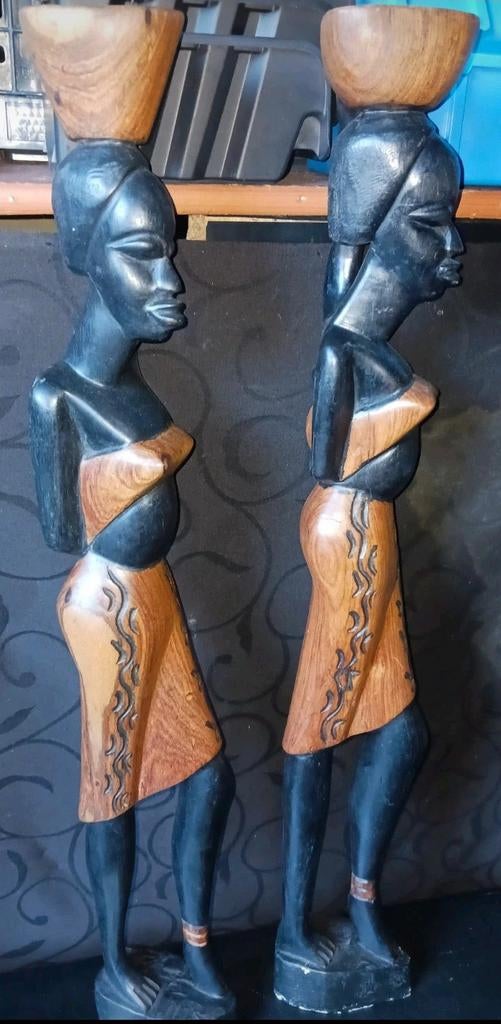 Set van 2 Afrikaanse houten beelden 65,5 hoog, Ophalen of Verzenden, Handgemaakt, 20 - 50 cm, Beeld