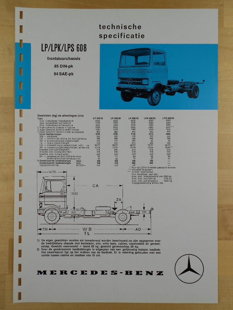 Mercedes LP LPK LPS 608 Technische Specificatie folder 1973, Zo goed als nieuw, Mercedes-Benz, Mercedes, Ophalen of Verzenden
