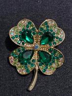Klavertje vier broche met groene en kleurrijke steentjes, Sieraden, Tassen en Uiterlijk, Overige materialen, 4 tot 7 cm, Gebruikt