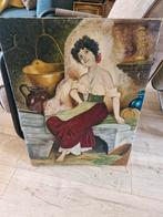 Olieverf Schilderij a Schram - Vrouw met mand, Antiek en Kunst, Ophalen of Verzenden