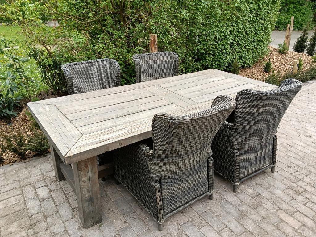 4 verstelbare wicker tuinstoelen met kussens+gratis tafel, Tuin en Terras, Ophalen of Verzenden, Gebruikt, Wicker