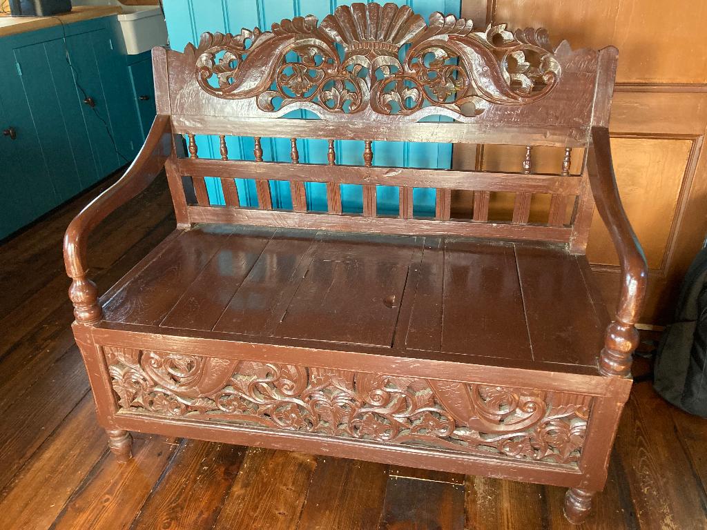 Antiek kerkbankje met houtsnijwerk, Antiek en Kunst, Ophalen