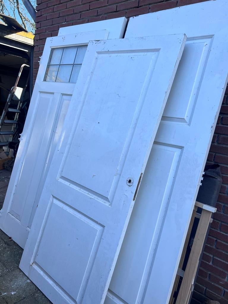 4 Binnendeuren, waarvan 1 met glas, opknap nodig, Doe-het-zelf en Verbouw, Ophalen, Gebruikt, Hout, Binnendeur