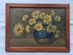 Schilderij stilleven vaas met gele bloemen, gesign. MA of MH, Ophalen of Verzenden
