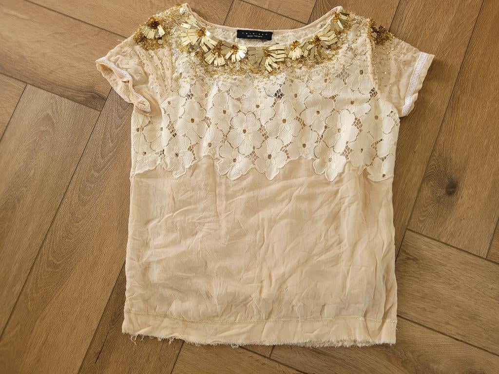 Prachtig blousje / top van Twin Set (Simona Barbieri), mt M, Maat 38/40 (M), Twin Set(Simona Barbieri), Beige, Ophalen of Verzenden