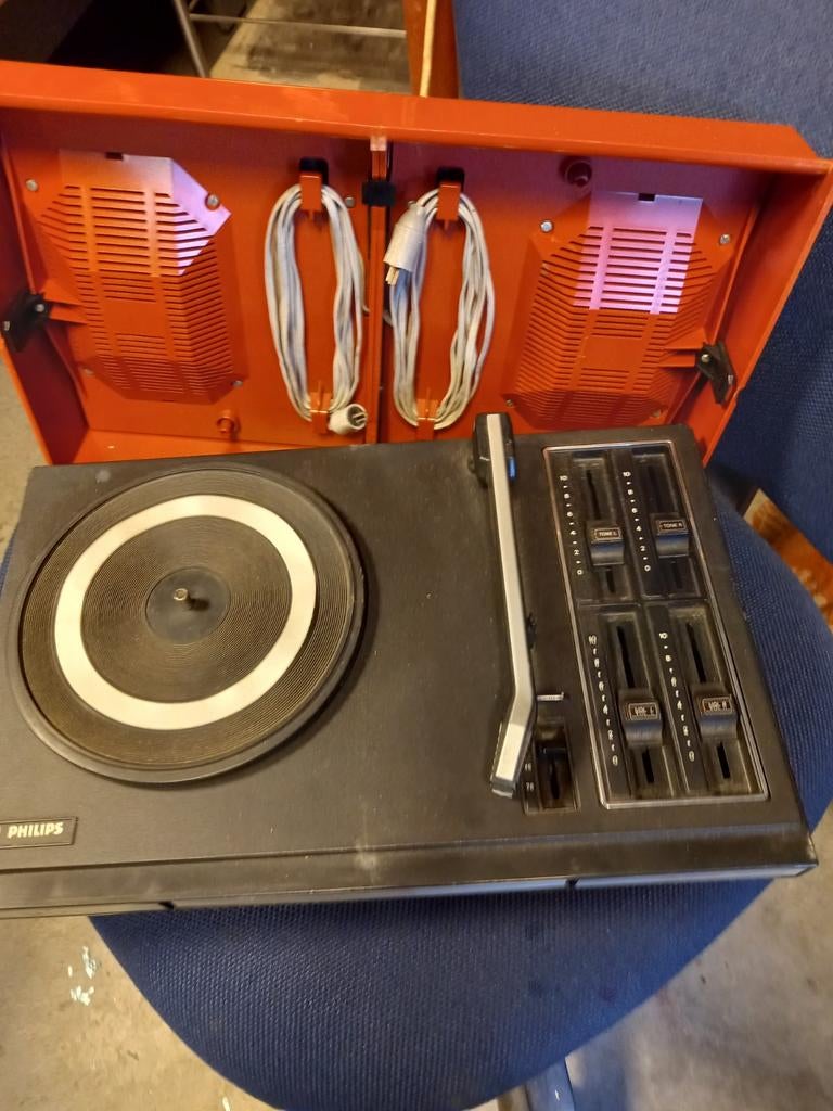 Vintage Philips Koffergrammofoon - Draagbare Platenspeler, Audio, Tv en Foto, Platenspelers, Ophalen, Gebruikt, Platenspeler, Philips