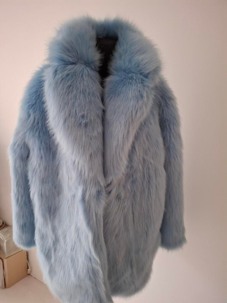 Lichtblauwe Faux Fur Bontjas - Stijlvol & Warm, Ophalen of Verzenden, Zo goed als nieuw, Blauw