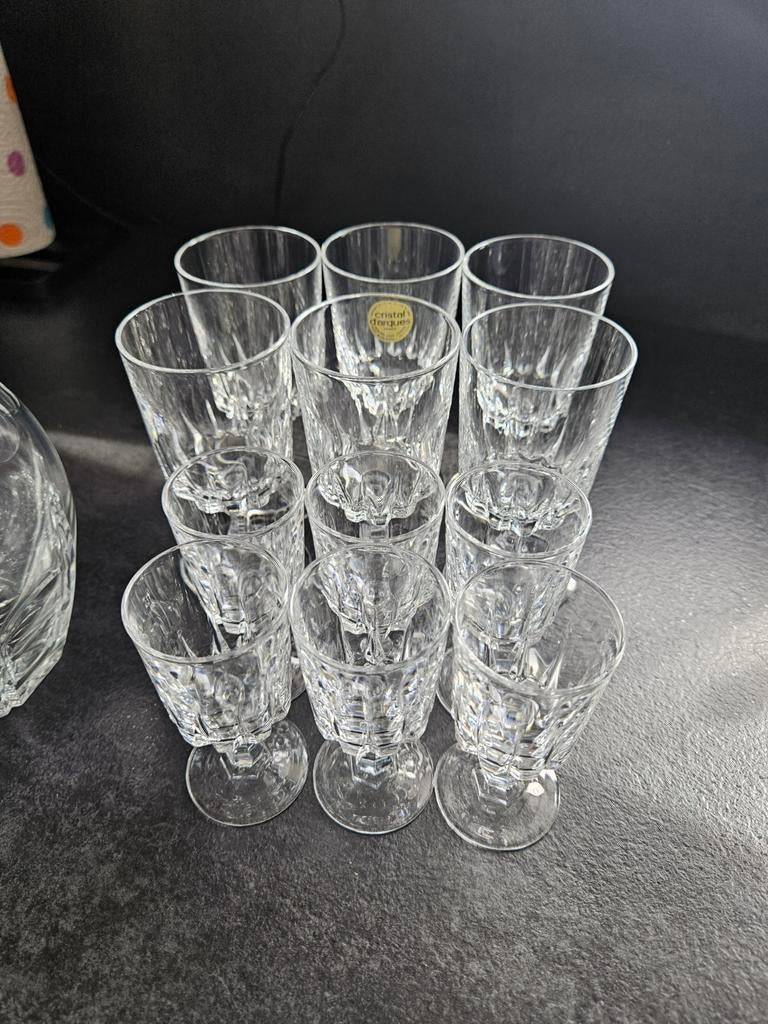 Crystal d'Arques wijnglazen, borrelglaasjes en karaf, Antiek en Kunst, Ophalen of Verzenden