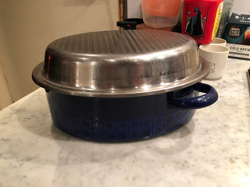 Vintage Silit Emaille Braadpan / Ovenschaal Blauw Patroon, Huis en Inrichting, Keuken | Potten en Pannen, Ophalen, Gebruikt, Overige materialen