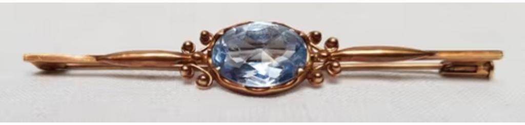 Barette 18 kt aquamarijn juweel vintage., Sieraden, Tassen en Uiterlijk, Antieke sieraden, Ophalen of Verzenden, Goud, Broche