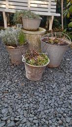6 x zinken tuinemmer of bloembak, Ophalen, Gebruikt, Minder dan 60 cm, Rond