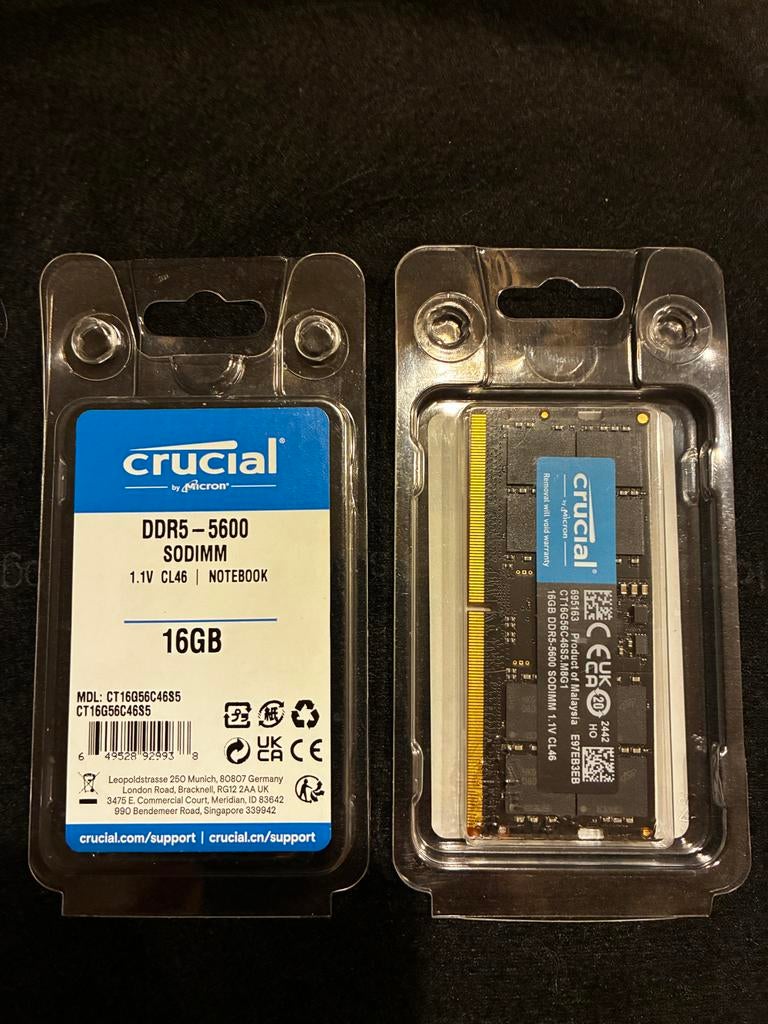 Crucial DDR5-5600 SODIMM 16GB RAM voor laptop, Computers en Software, RAM geheugen, Nieuw, Ophalen of Verzenden, DDR5, Laptop