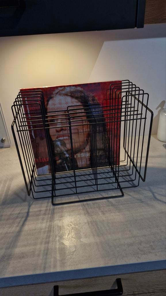 Vintage vinyl bak / platenrek - zwart metaal, Ophalen of Verzenden, Gebruikt