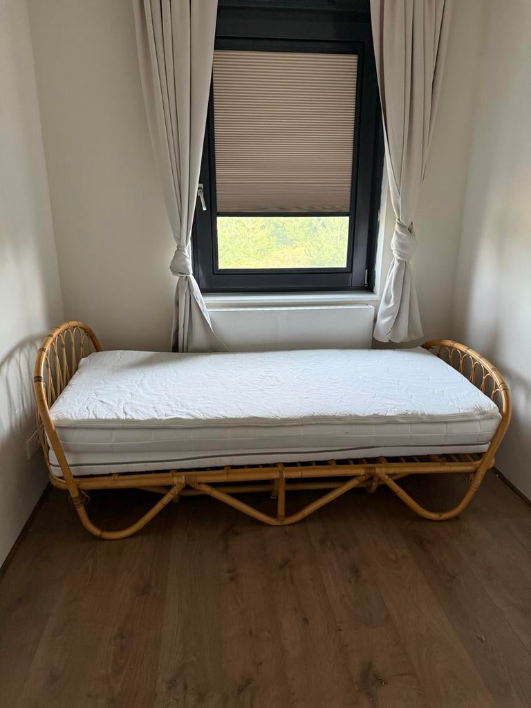 Bamboe kinderbed 90x190 cm met matras en topper, Overige materialen, 90 cm, Eenpersoons, Beige