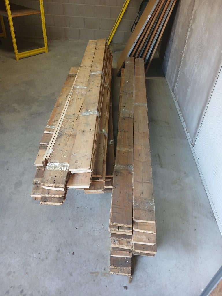 Oude vloerdelen grenen 25m2, Ophalen, Gebruikt, 180 tot 250 cm, Balken
