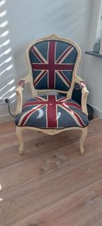Unieke fauteuil met Union Jack bekleding, Huis en Inrichting, Stoelen, Ophalen, Klassiek, Engels, Eclectisch, Gebruikt, Overige kleuren