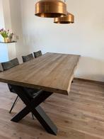 Robuuste eettafel 200 cm – boomrand – industrieel design, 200 cm of meer, Zo goed als nieuw, Rechthoekig, 50 tot 100 cm