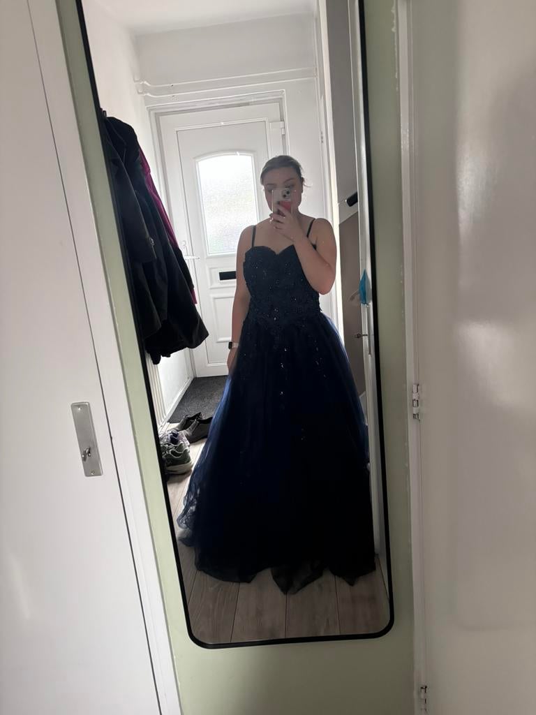 Trouwjurk maar 44, Ophalen of Verzenden, Gedragen, Blauw, Trouwjurk