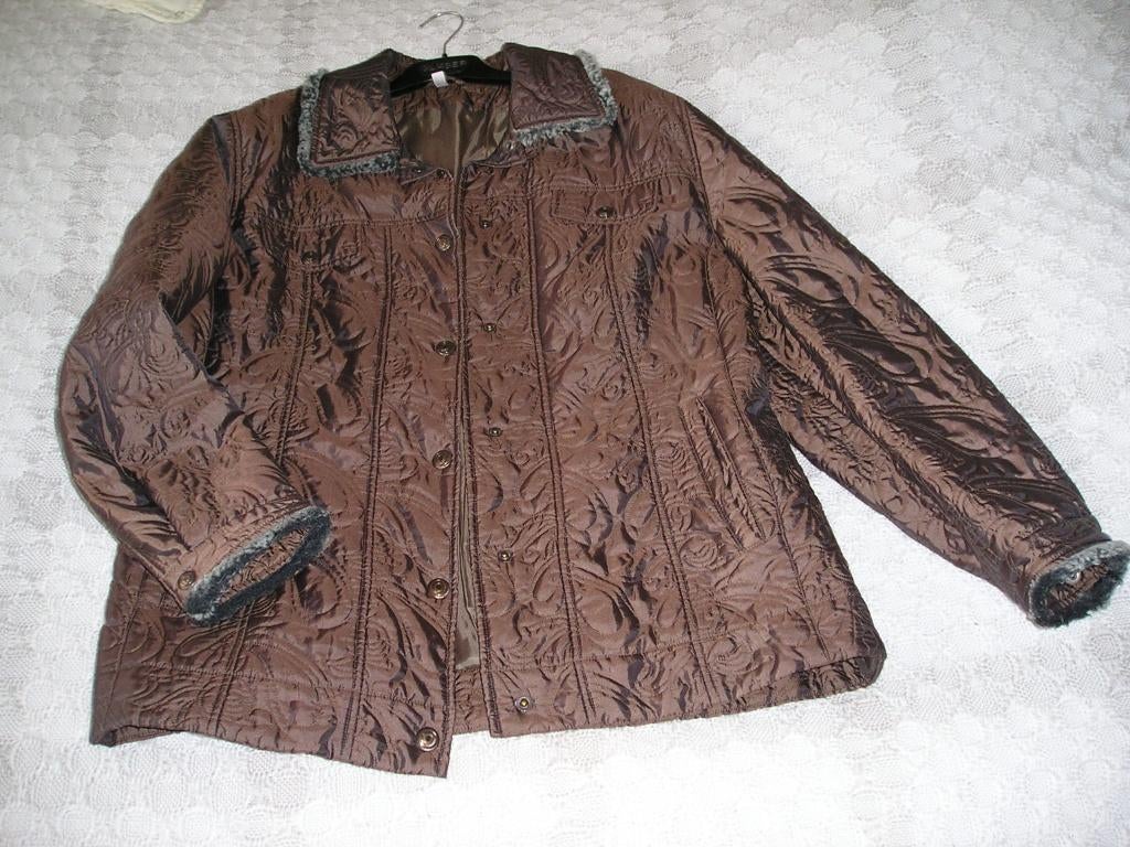 bruine winterjas met "bont" randjes maat 42, Kleding | Dames, Jassen | Winter, Ophalen, Zo goed als nieuw, Maat 42/44 (L), Bruin