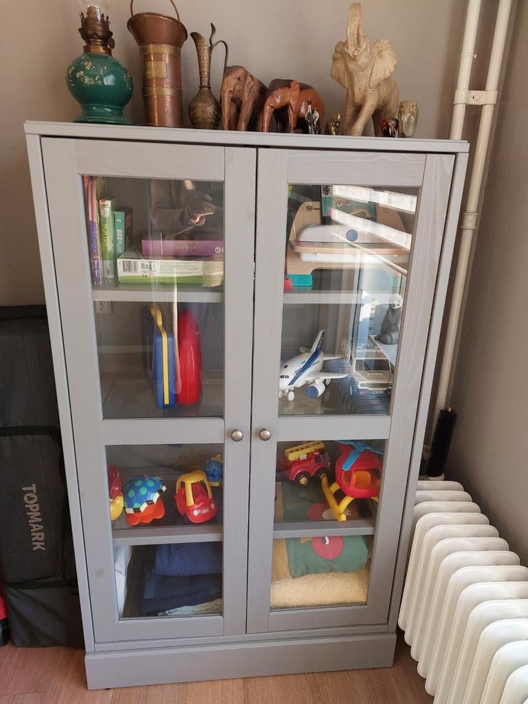 Ikea Havsta vitrinekast met deuren, grijs, Ophalen, Met deur(en), Glas, 100 tot 150 cm
