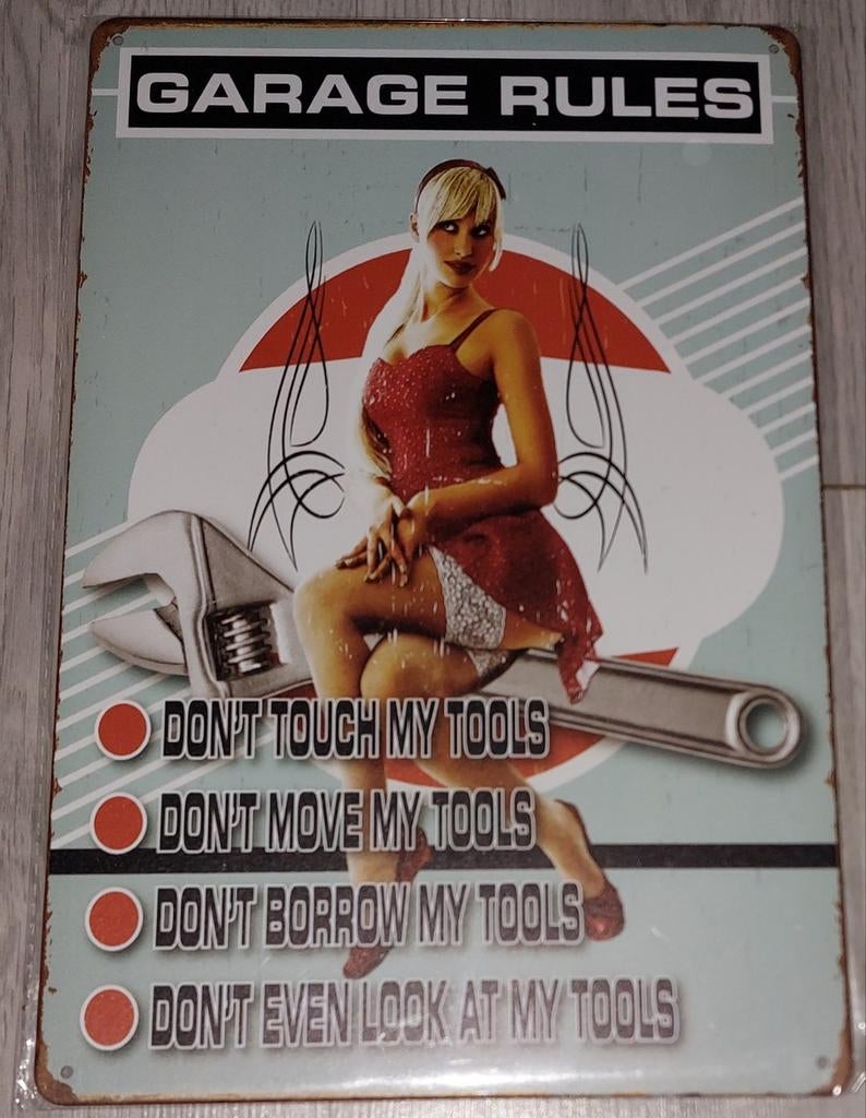 Metalen Wandbord Garage Rules - Nieuw, Huis en Inrichting, Ophalen of Verzenden, Nieuw