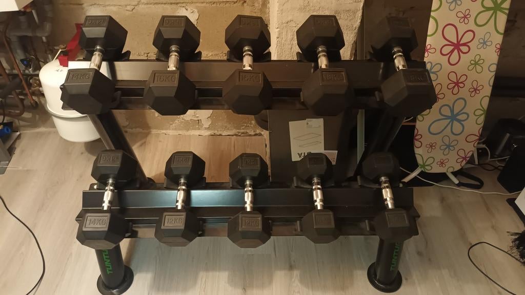 Hastings hexagon dumbbells set 10 t/m 18 kg, Ophalen of Verzenden, Zo goed als nieuw, Dumbbell