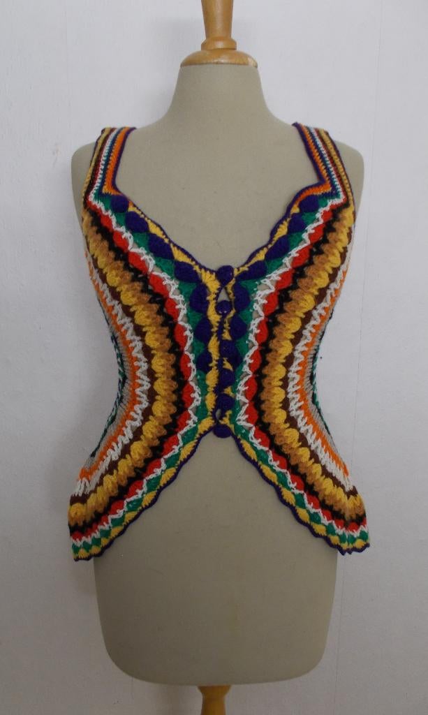 Handgemaakte crochet/gehaakte top/gilet in mooie kleuren!S/M, Overige kleuren, Verzenden, Zo goed als nieuw, Maat 36 (S)