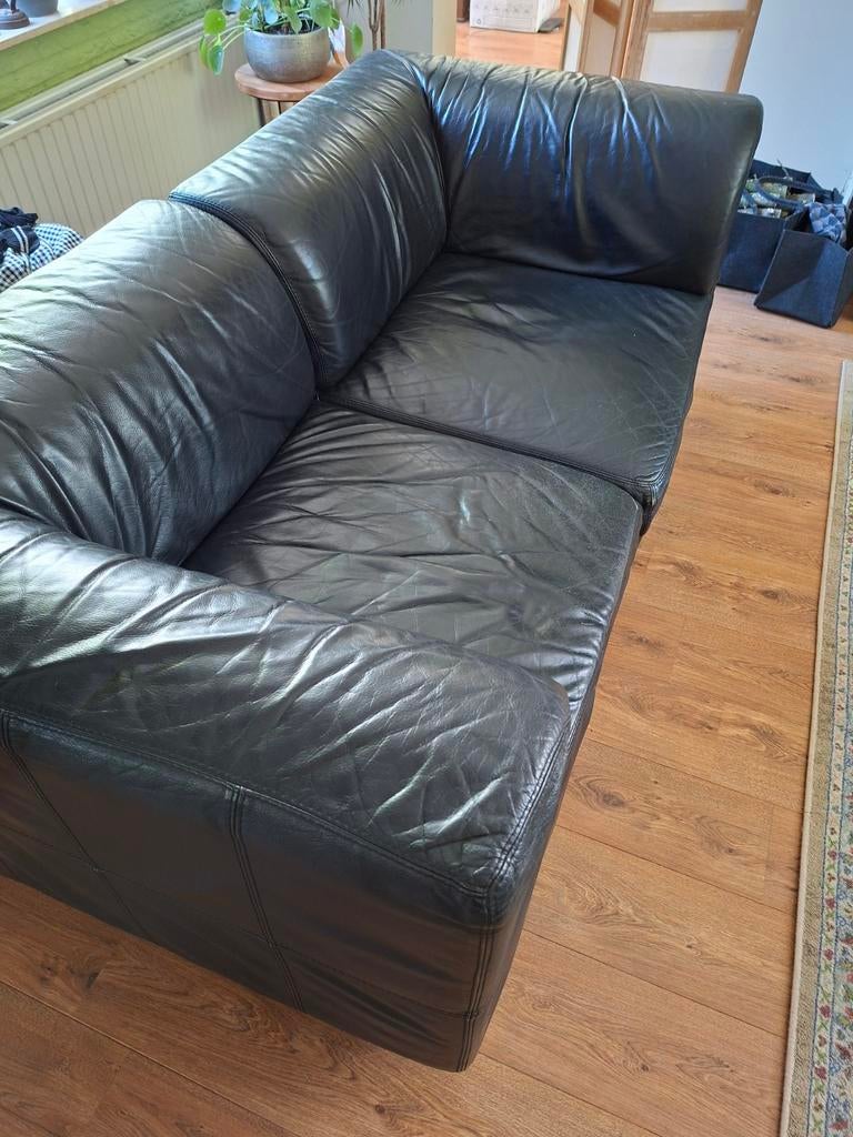 Zwarte leren bank (2,5-zits) - gratis af te halen, Ophalen
